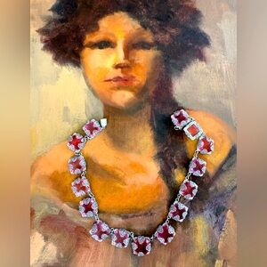 Elegant pink and silvertone Czech glass Necklace, Downton style ,Deco , feminine